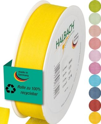 Halbach Seidenbänder Cadeaulint, breedte 25 mm, lengte 25 m, lint made in Germany, cadeaulinten in verschillende kleuren en breedten, perfect voor verpakking en decoreren, kleur: citroen
