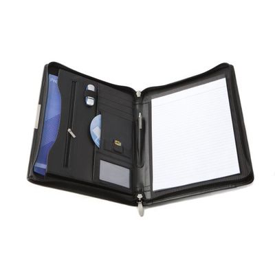 Cescahide A4 Premium Leather Zipped Conference Folder - Black AM0021