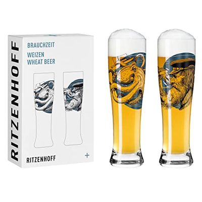 RITZENHOFF 3481005 - Set di 2 bicchieri da birra a grano, 500 ml, set da 2 pezzi, con stampa digitale multicolore