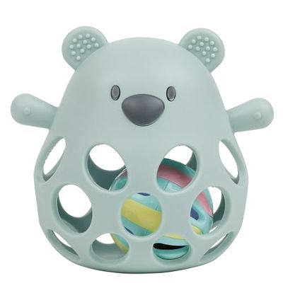 Nattou Hochet en Silicone avec Balle, Ours, Environ 11 cm, Vegan, Silicone, Vert Pastel