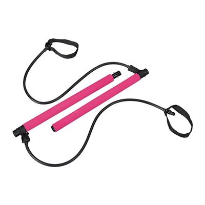 Relaxdays pilates bar met weerstandsbanden, full body workout, thuis, gym, fitness elastiek, yoga accessoire, roze