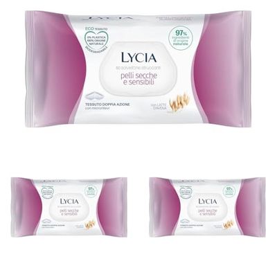 Lycia - Salviette Struccanti per Pelli Secche e Sensibili, Salviette Struccanti per Viso e Occhi, con Latte D'Avena, in tessuto 100% naturale, 60 pezzi (Confezione da 3)