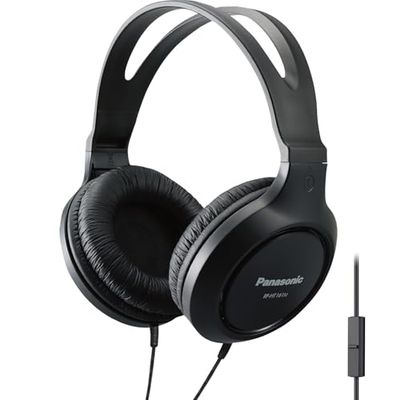 Panasonic Cuffie leggere sopra l'orecchio cablate cuffie con microfono, audio e XBS per bassi extra, cavo lungo, jack da 3,5 mm per telefoni e laptop - RP-HT161M (nero)