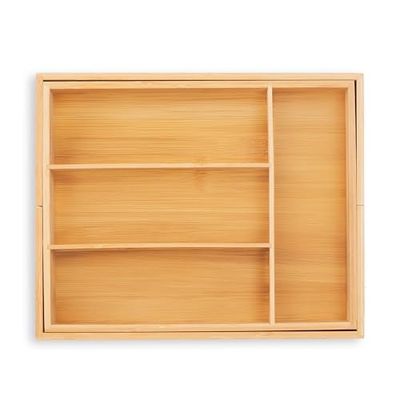 Relaxdays Portaposate da Cassetto Allungabile, in Bambù, HLP 5x29-47,5x35,5 cm, 4-6 Scomparti, Organizer Cucina, Marrone