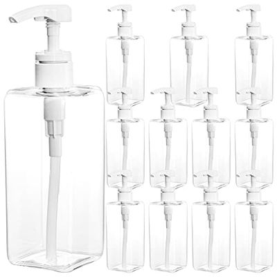 Okllen Paquete de 12 Botellas de plástico de 500 ml, dispensador de jabón líquido vacío rellenable para champú, loción, Productos de Limpieza, Cocina, baño, Cuadrado Transparente
