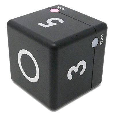 TFA Dostmann Minuteur numérique Cube avec Alarme sonore et LED - 3-5-7-10 Minutes, minuteur réglable à Piles, Pratique pour la Cuisine et Le Bureau, Noir