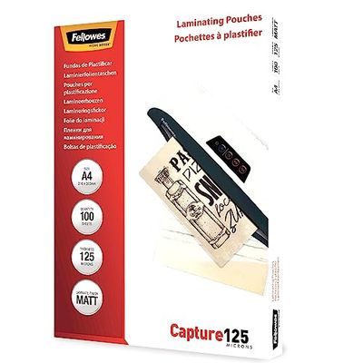 Fellowes ImageLast Enhance80 A4 Laminating Pouches - 80 Microns, Transparent, Matte - Pack of 100 Matte A4 / 125 Mikron