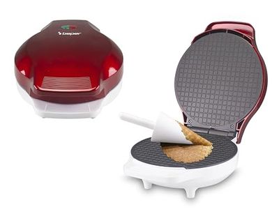 BEPER P101CUD002 Piastra elettrica, 1000 W, Piastra per coni 18cm, Impugnatura termoisolante, Accessorio per coni incluso, Bianco/Rosso