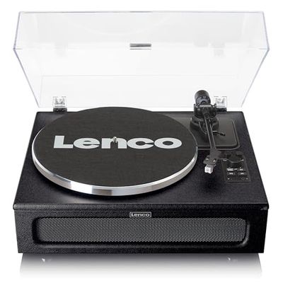 Lenco LS-430 -Tocadiscos Bluetooth - altavoces integrados 40 vatios RMS - transmisión por correa - control de tono - preamplificador - salida RCA y entrada AUX - 3,5 mm - negro