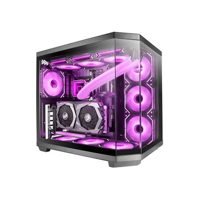 Mars Gaming MC-3TCORE, Boîtier Gaming Custom ATX, Triple Verre Trempé Amovible, Double Caméra, Semi-Tour Compatible avec Cartes-mères à Connecteurs Inversés, Support Refroidissement Liquide, Noir