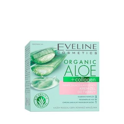 Eveline Cosmetics Organic Aloe + Collages Gel de crème pour le visage hydratant et apaisant, 50 ml