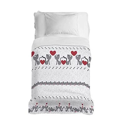 PENSIERI DELICATI Sprei 170 x 280 cm, voor eenpersoonsbed, 100% piqué-katoen, ideaal als sprei voor eenpersoonsbed, motief: grijze katjes, 100% Made in Italy