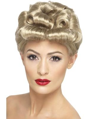Smiffys Damespruik in jaren 40-stijl met krullende pruik, vintage pruik, blond, één maat, 29608