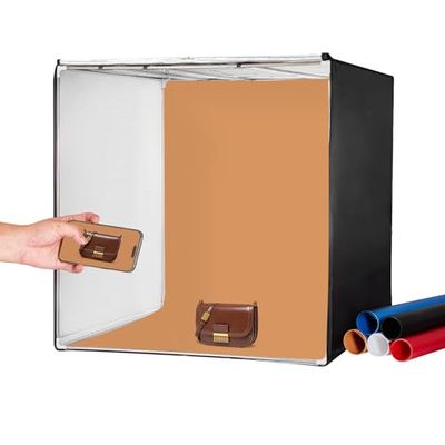 VEVOR Caja de Luz para Estudio Fotográfico 100x100 cm 5600K Caja de Fotos para Fotografía 210 Luces Led 5 Fondos Adaptador de Corriente Piezas de Esquina de Tela Suave CRI ≥95 para Fotografía