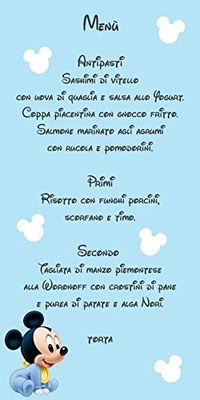 Menù battesimo compleanno azzurro topolino 20 pz