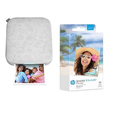 HP Sprocket Imprimante Photo instantanée 3x4+Lot de 50 Feuilles de Papier Photo