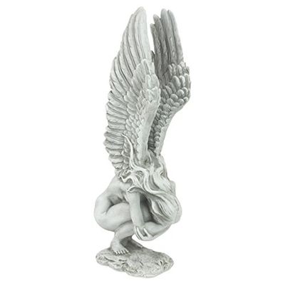 Design Toscano Angelo del ricordo e della redenzione Statua religiosa da giardino, poliresina, pietra antica, Media 38 cm