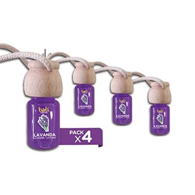 Bali Fragrances Lot de 4 Désodorisants Voiture Lavande 6 ml 0% alcool, absorbe les mauvaises odeurs de votre véhicule