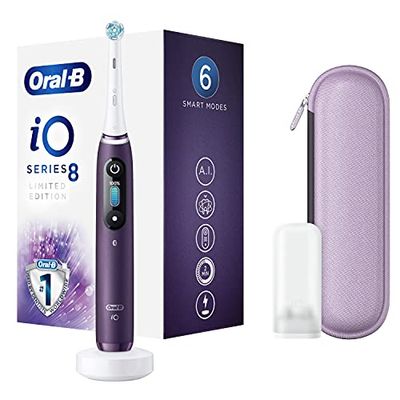 Oral-B iO Series 8 cepillo de dientes eléctrico recargable con 1 mango de inteligencia artificial, 1 cepillo y 1 funda de viaje premium