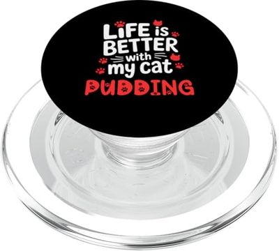 Pudín con nombre de gato La vida es mejor con mi pudín de gato PopSockets PopGrip para MagSafe