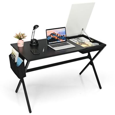 COSTWAY Schreibtisch Bureau, Bois d'ingénierie Métal, Noir + Blanc, 120 cm x 60 cm x 73,5 cm (L x B x H)