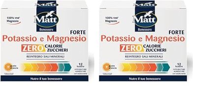 Matt, Magnesio e Potassio Forte, Integratore Alimentare Concentrato Senza Zuccheri e Senza Calorie, Utile per il Reintegro dei Sali Minerali, Riduce la Stanchezza, Gusto Arancia, Confezione 12 Bustine