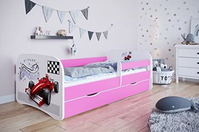 KOCOT KIDS Lit babydreams 2 Rose Formula 1 : TIROIR, Matelas ET Barriere DE SECURITE Inclus 160/80 Jour, Bois d'ingénierie, 1 Personne