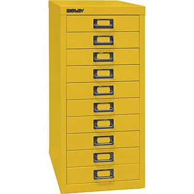 BISLEY MultiDrawer Série 29, DIN A4, 10 tiroirs, métal, Jaune Zinc, 38 x 27,9 x 59 cm