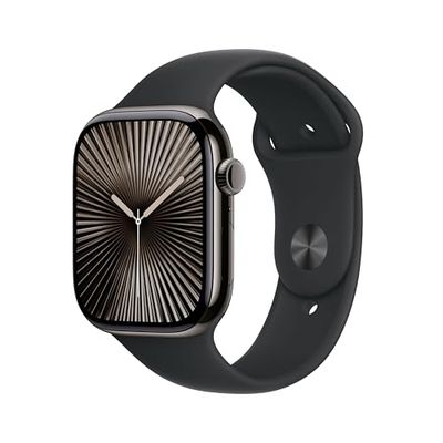 Apple Watch Series 10 GPS + Cellular Smartwatch con Caja de Titanio Pizarra de 46 mm y Correa Deportiva Negro - Talla S/M. Monitor de entreno, App ECG, Pantalla Retina Siempre Activa