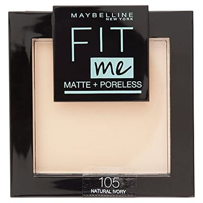 Maybelline New York Fit Me Matte&Poreless Cipria Opacizzante e Fissante, Pennello e Specchietto Inclusi, 105 Natural