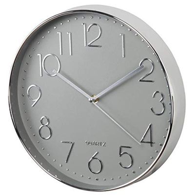 Hama "Elegance" Quartz Wandklok | Diameter 30 cm | Stil | Zilver/Grijs