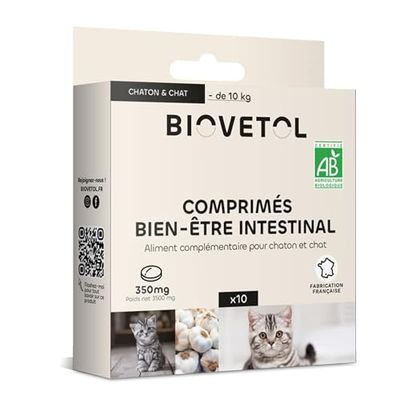 Biovetol - Comprimés Bien-être Intestinal pour Chat et Chien Bio - x10 (Chaton/Chat)