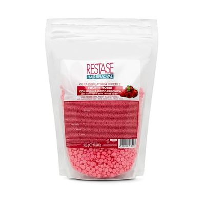 RESTASE | Cera Depilatoria in Perle al Frutti Rossi 500 gr, Senza Strisce, con Resina Idrocarbonica, Adatta a Tutti i Tipi di Pelle per una Depilazione Efficace