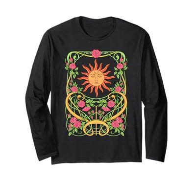 Flower Plant Retro Sun Card Garden Plants Nature Lover Long Sleeve T-Shirt