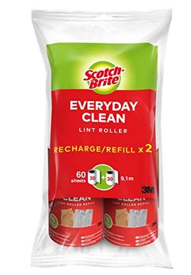 Scotch-Brite Lot de Recharge de 2x30 feuilles pour Rouleu adhésif - Efficace sur cheveux, poussière et poils d'animaux