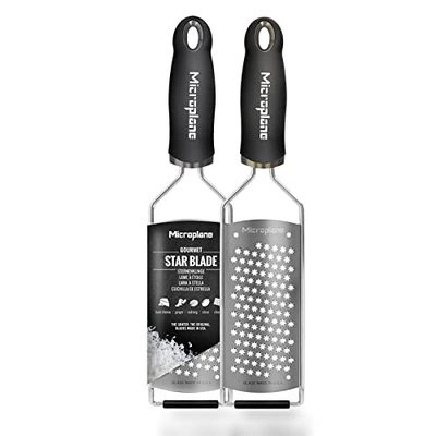 Microplane Râpe de cuisine Lame à étoile pour le fromage à pâte dure, agrumes, chocolat, gingembre et noix de muscade en noir et en acier inoxydable