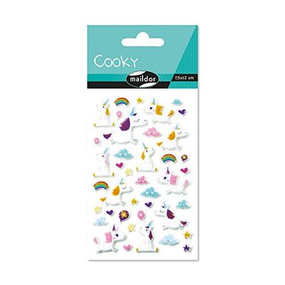 Maildor - Ref CY063O - Cooky Stickers (Single Sheet) - 7.5 x 12cm - Fantasy Unicorns Designs - Approximately 38 Stickers, 3D Stickers, Suitable for Children Aged 3+