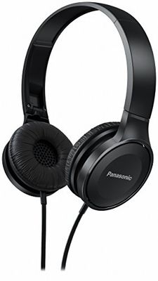 Panasonic RP-HF100E-K Auriculares diadema fechados com cabo (microfone e mãos livres, dobráveis, altifalante com ímãs de neodímio de 30 mm, seletor para controlo de chamadas, cabo longo) cor preta