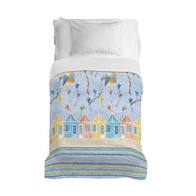 PENSIERI DELICATI Telo Copriletto 220x280 cm, Telo Singolo 100% Cotone Pique, Ideale Come Telo Arredo, Coperta Salva Letto 1 Piazza e Mezza, Fantasia Aquiloni Azzurro, 100% Made in Italy