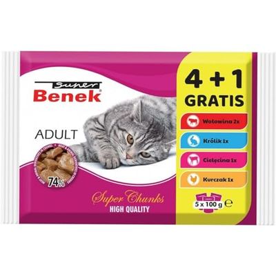 Super Benek Comida para Gato 5 x 100 g Pollo Ternera Conejo