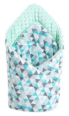 Inslagsfilt kudde Minky 100 % bomull 75 x 75 cm sovsäck dubbelsidig mjuk året runt multifunktionell allergisk babys Medi Partners (minut trianglar mint minzer minky)