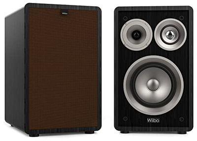 Wiibo Vintage 6 Black - Enceintes de bibliothèque HiFi - Puissance 100 W - Haut-parleurs 3 Voies - Grille Amovible - Tweeter 2", Squawker 3" et Woofer 5" - Son Surround