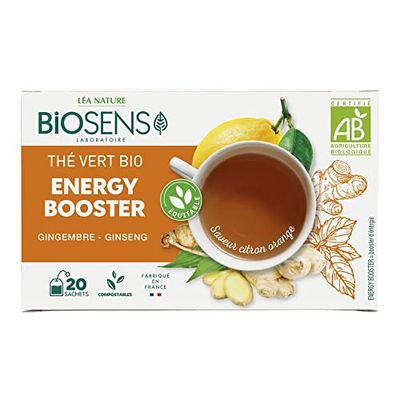 Biosens - Thé Vert Energy Booster - Gingembre et Ginseng - Certifié Bio AB - Fabriqué en France - Commerce Équitable - 20 sachets
