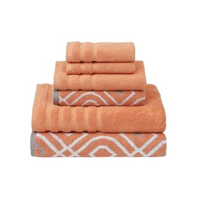 Amrapur 6-Piece Yarn Dyed Oxford Stripe Jacquard/Solid Ultra Soft 550GSM 100% Combed Cotton Towel Set 6 Asciugamani Tinti in Filo Coral, Cotone, Corallo, Singolo, 40.6 x 25.4 x 12.7 cm, 6 unità