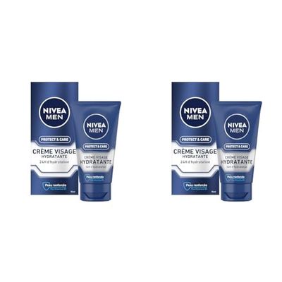 NIVEA MEN Protect & Care Soin Confort Hydratant (1 x 75 ml), Soin visage enrichi en Vitamine B5 et Aloe Vera, Crème Hydratante non grasse pour hommes (Lot de 2)