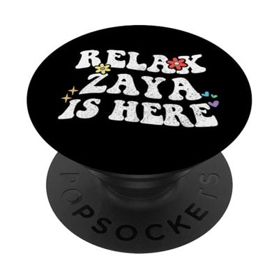 Retro Groovy Relax ZAYA Is Here Funny Nombre del Día de la Madre PopSockets PopGrip Adhesivo