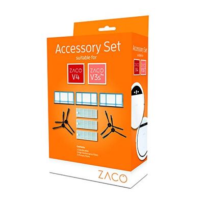 ZACO 501921, Original Accessory Set Suitable V4 and V3sPro Robot Vacuum Cleaner, incl. Side Brushes and Filter, Spare Parts, Set: V4 / V3sPro