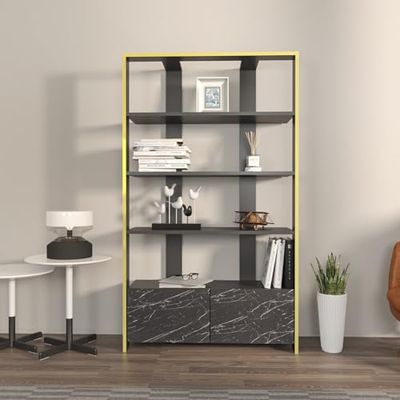 Stylowa półka na książki Black & Marble, 93,6 x 31,5 x 160 cm, 100% pokryta melaminą, grubość 18 mm, nowoczesne rozwiązanie do przechowywania w domu i biurze