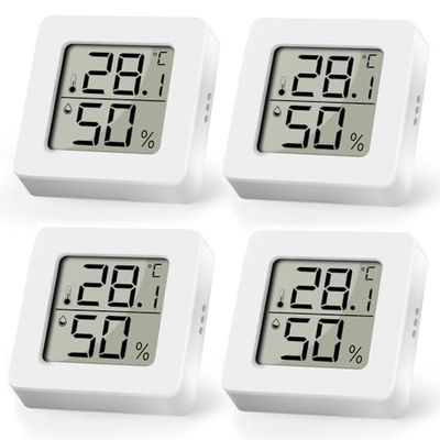 AiQInu 4 stycken digital termometer hygrometer, mini luftfuktighetsmätare inomhus, höjd noggrannhet utomhustermometer magnetisk, liten temperatursensor för interiör babyrum vardagsrum kontor
