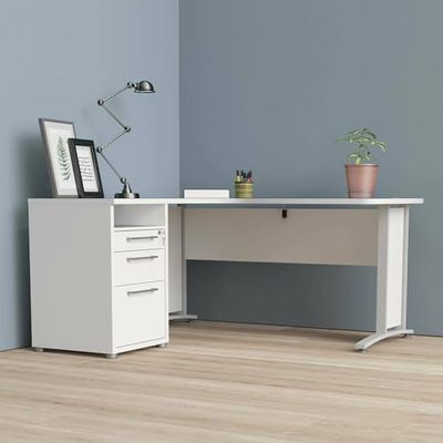 Dmora - Bureau Aimee, Pupitre Polyvalent, Table de Bureau pour PC, Plan de Travail, 159x151 h75 cm, Blanc